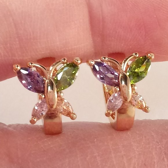 18K Yellow Gold Filled Butterfly Diamond Marquise Zircon Hoop Drop Earrings Gift - Picture 2 of 4